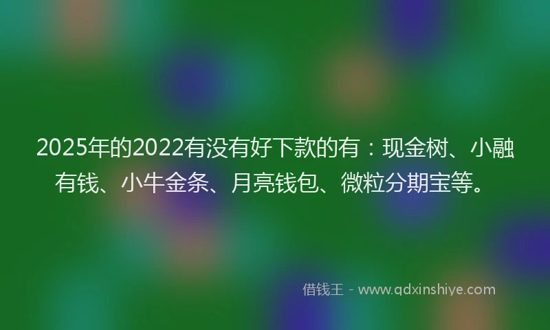 2025年的2022有没有好下款的有：现金树、小融有钱、小牛金条、月亮钱包、微粒分期宝等。