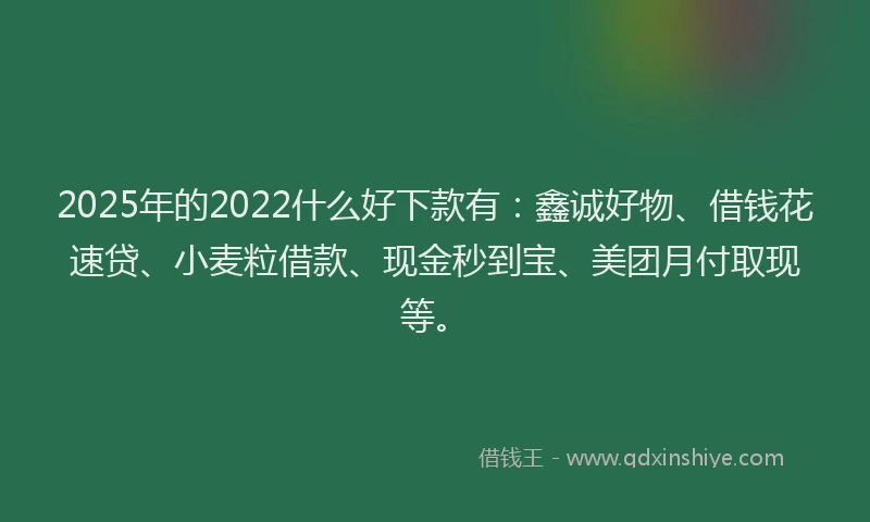2025年的2022什么好下款有：鑫诚好物、借钱花速贷、小麦粒借款、现金秒到宝、美团月付取现等。