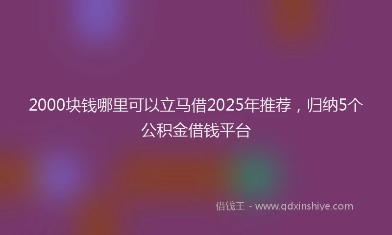 2000块钱哪里可以立马借2025年推荐，归纳5个公积金借钱平台