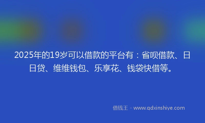 2025年的19岁可以借款的平台有：省呗借款、日日贷、维维钱包、乐享花、钱袋快借等。