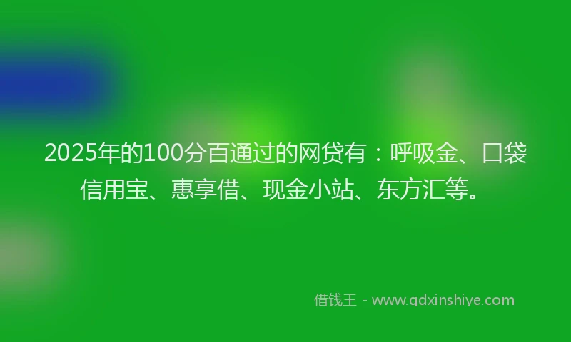 2025年的100分百通过的网贷有：呼吸金、口袋信用宝、惠享借、现金小站、东方汇等。