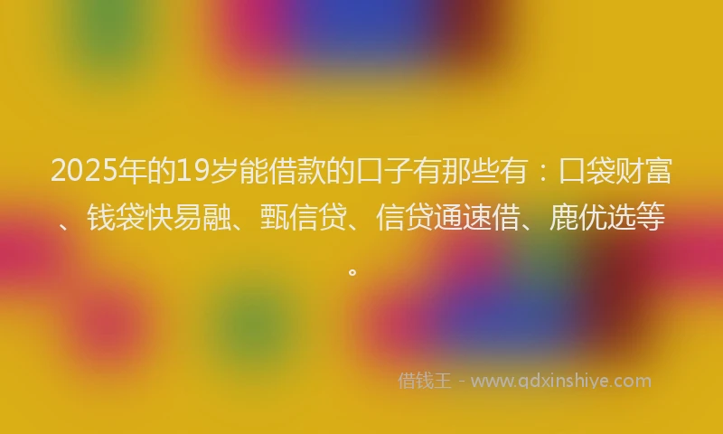 2025年的19岁能借款的口子有那些有：口袋财富、钱袋快易融、甄信贷、信贷通速借、鹿优选等。
