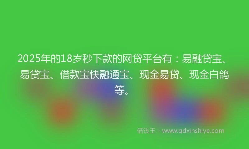 2025年的18岁秒下款的网贷平台有：易融贷宝、易贷宝、借款宝快融通宝、现金易贷、现金白鸽等。