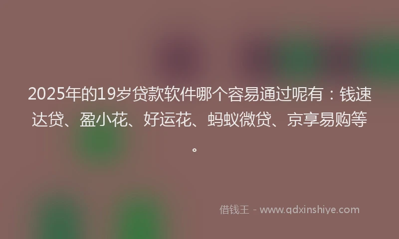 2025年的19岁贷款软件哪个容易通过呢有：钱速达贷、盈小花、好运花、蚂蚁微贷、京享易购等。