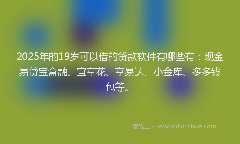 2025年的19岁可以借的贷款软件有哪些有：现金易贷宝盒融、宜享花、享易达、小金库、多多钱包等。