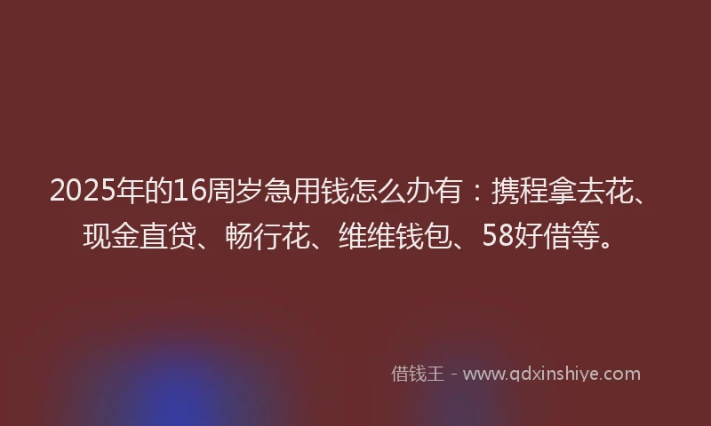 2025年的16周岁急用钱怎么办有：携程拿去花、现金直贷、畅行花、维维钱包、58好借等。