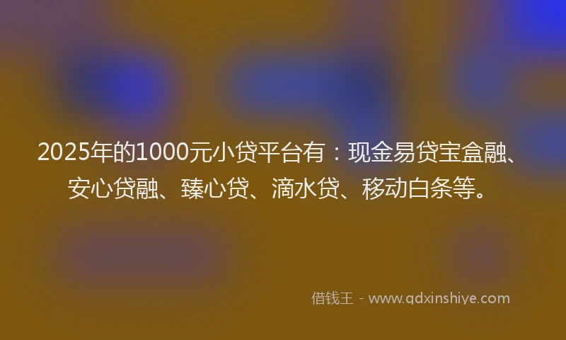 2025年的1000元小贷平台有：现金易贷宝盒融、安心贷融、臻心贷、滴水贷、移动白条等。