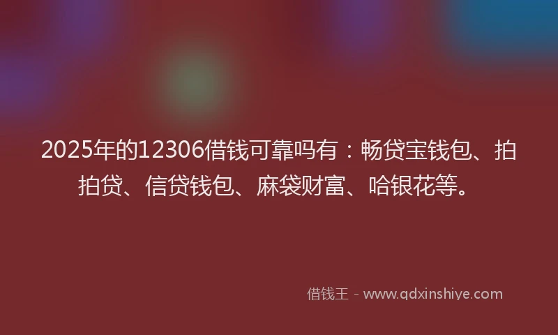 2025年的12306借钱可靠吗有：畅贷宝钱包、拍拍贷、信贷钱包、麻袋财富、哈银花等。
