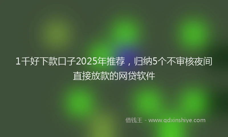 1千好下款口子2025年推荐，归纳5个不审核夜间直接放款的网贷软件