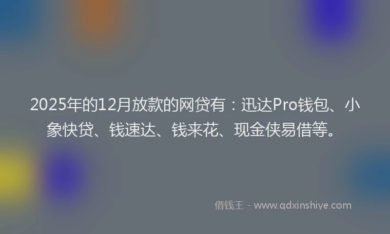 2025年的12月放款的网贷有：迅达Pro钱包、小象快贷、钱速达、钱来花、现金侠易借等。