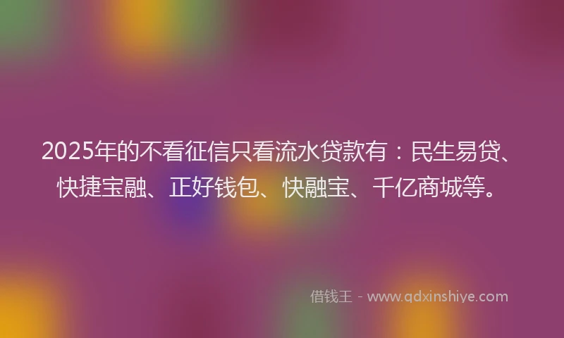 2025年的不看征信只看流水贷款有：民生易贷、快捷宝融、正好钱包、快融宝、千亿商城等。