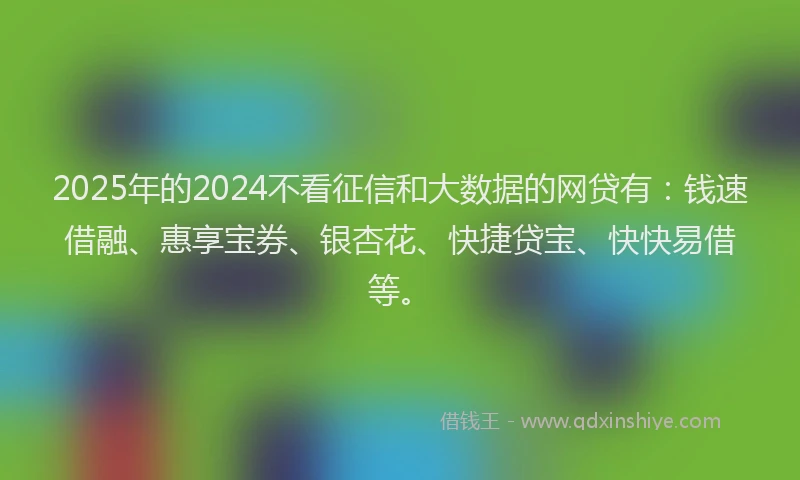 2025年的2024不看征信和大数据的网贷有：钱速借融、惠享宝券、银杏花、快捷贷宝、快快易借等。