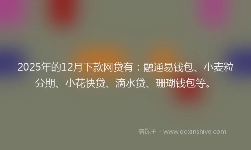 2025年的12月下款网贷有：融通易钱包、小麦粒分期、小花快贷、滴水贷、珊瑚钱包等。