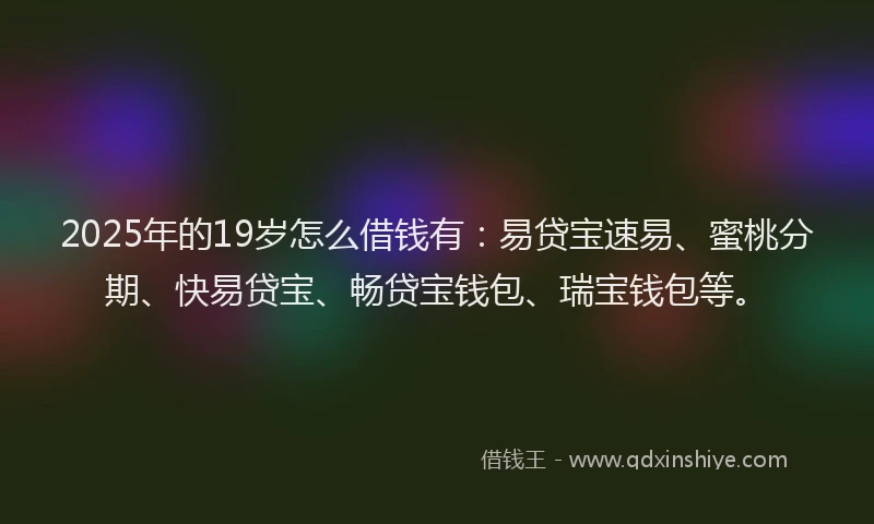 2025年的19岁怎么借钱有：易贷宝速易、蜜桃分期、快易贷宝、畅贷宝钱包、瑞宝钱包等。