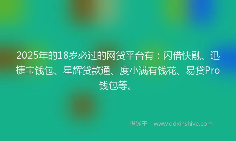 2025年的18岁必过的网贷平台有：闪借快融、迅捷宝钱包、星辉贷款通、度小满有钱花、易贷Pro钱包等。