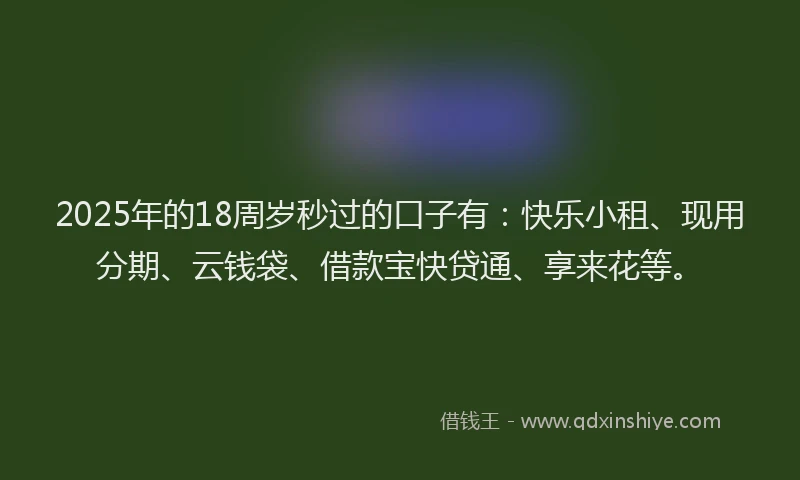 2025年的18周岁秒过的口子有：快乐小租、现用分期、云钱袋、借款宝快贷通、享来花等。