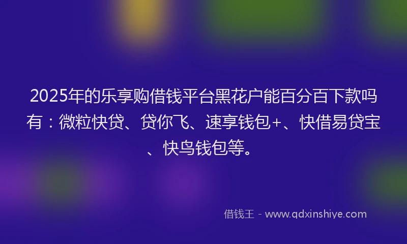 2025年的乐享购借钱平台黑花户能百分百下款吗有：微粒快贷、贷你飞、速享钱包+、快借易贷宝、快鸟钱包等。