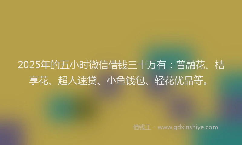 2025年的五小时微信借钱三十万有：普融花、桔享花、超人速贷、小鱼钱包、轻花优品等。