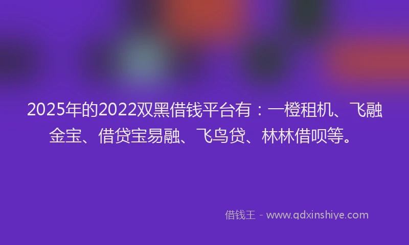 2025年的2022双黑借钱平台有：一橙租机、飞融金宝、借贷宝易融、飞鸟贷、林林借呗等。