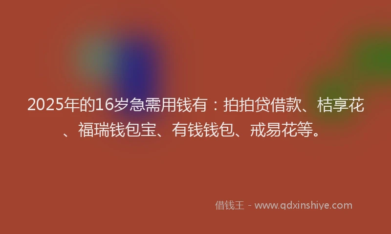 2025年的16岁急需用钱有：拍拍贷借款、桔享花、福瑞钱包宝、有钱钱包、戒易花等。