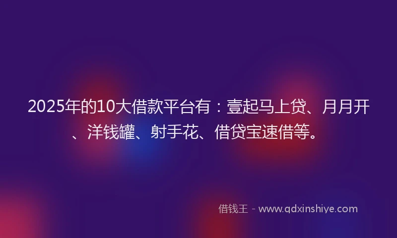 2025年的10大借款平台有：壹起马上贷、月月开、洋钱罐、射手花、借贷宝速借等。