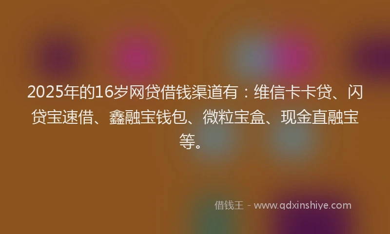 2025年的16岁网贷借钱渠道有：维信卡卡贷、闪贷宝速借、鑫融宝钱包、微粒宝盒、现金直融宝等。