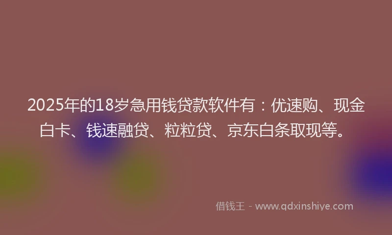 2025年的18岁急用钱贷款软件有：优速购、现金白卡、钱速融贷、粒粒贷、京东白条取现等。