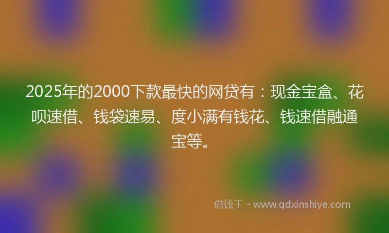 2025年的2000下款最快的网贷有：现金宝盒、花呗速借、钱袋速易、度小满有钱花、钱速借融通宝等。