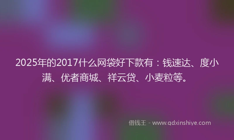 2025年的2017什么网袋好下款有：钱速达、度小满、优者商城、祥云贷、小麦粒等。