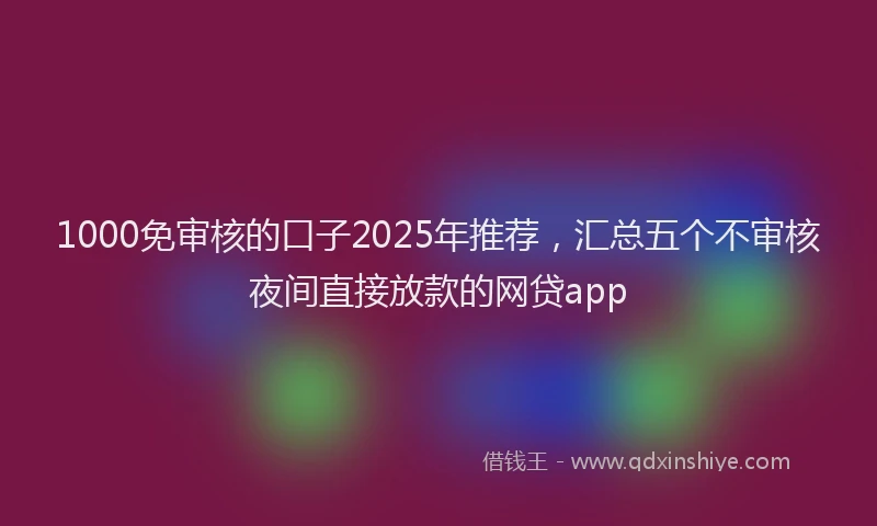 1000免审核的口子2025年推荐，汇总五个不审核夜间直接放款的网贷app