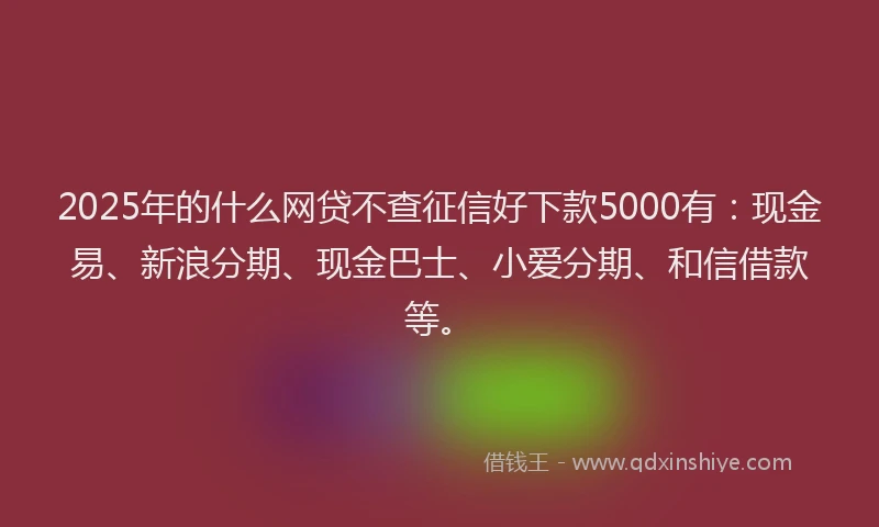 2025年的什么网贷不查征信好下款5000有：现金易、新浪分期、现金巴士、小爱分期、和信借款等。
