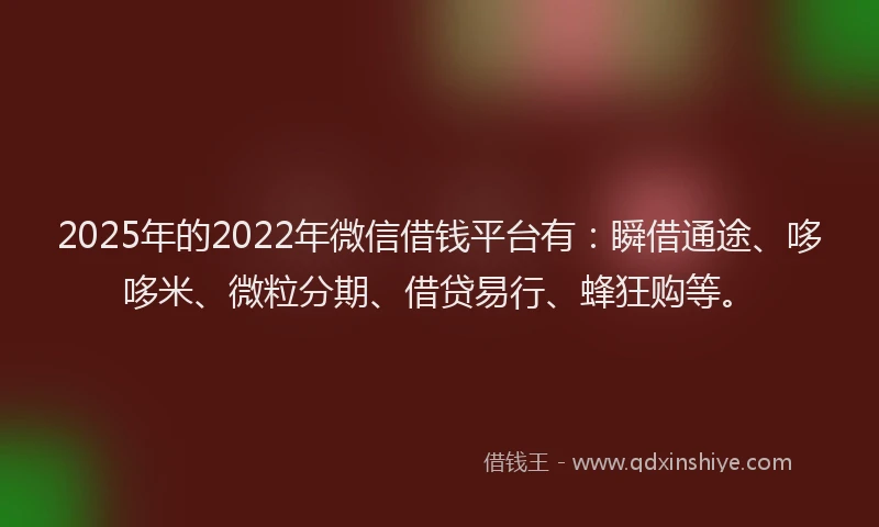 2025年的2022年微信借钱平台有：瞬借通途、哆哆米、微粒分期、借贷易行、蜂狂购等。