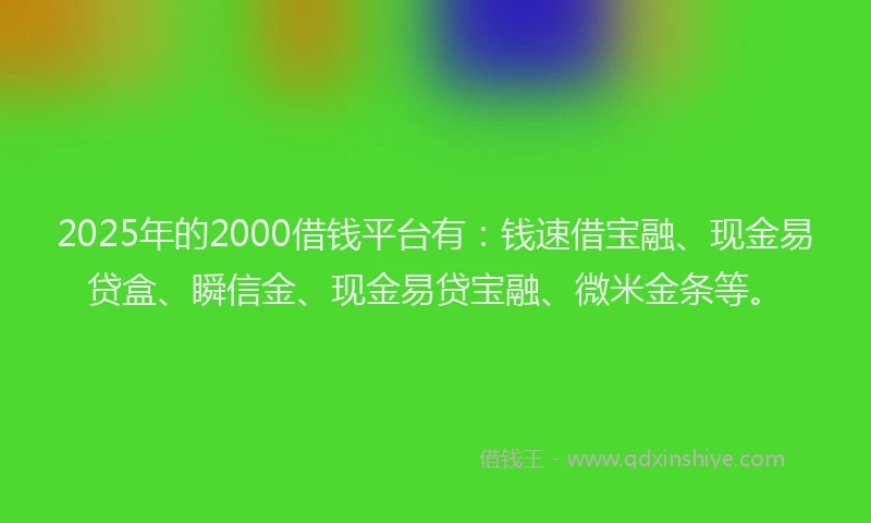 2025年的2000借钱平台有：钱速借宝融、现金易贷盒、瞬信金、现金易贷宝融、微米金条等。