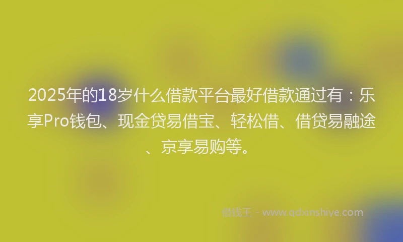 2025年的18岁什么借款平台最好借款通过有：乐享Pro钱包、现金贷易借宝、轻松借、借贷易融途、京享易购等。