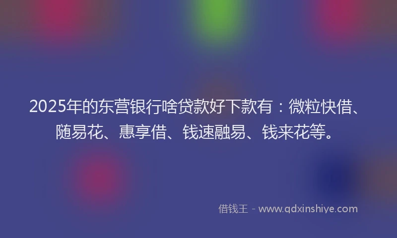 2025年的东营银行啥贷款好下款有：微粒快借、随易花、惠享借、钱速融易、钱来花等。