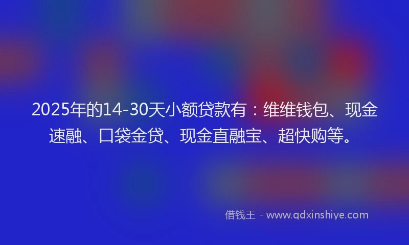 2025年的14-30天小额贷款有：维维钱包、现金速融、口袋金贷、现金直融宝、超快购等。