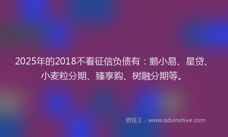 2025年的2018不看征信负债有：鹅小易、星贷、小麦粒分期、臻享购、树融分期等。