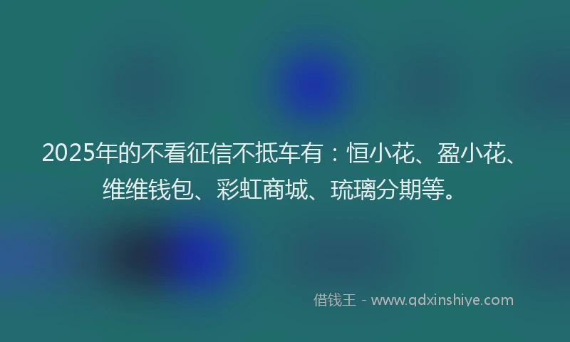2025年的不看征信不抵车有：恒小花、盈小花、维维钱包、彩虹商城、琉璃分期等。