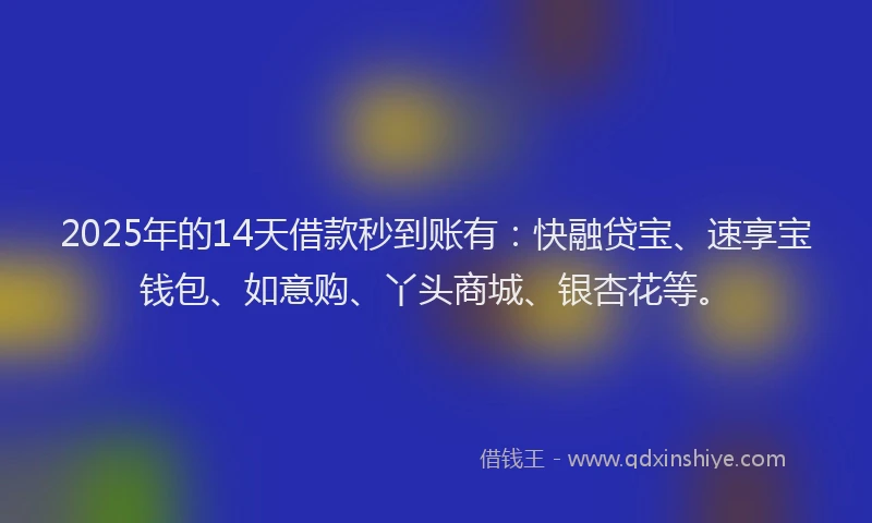 2025年的14天借款秒到账有：快融贷宝、速享宝钱包、如意购、丫头商城、银杏花等。