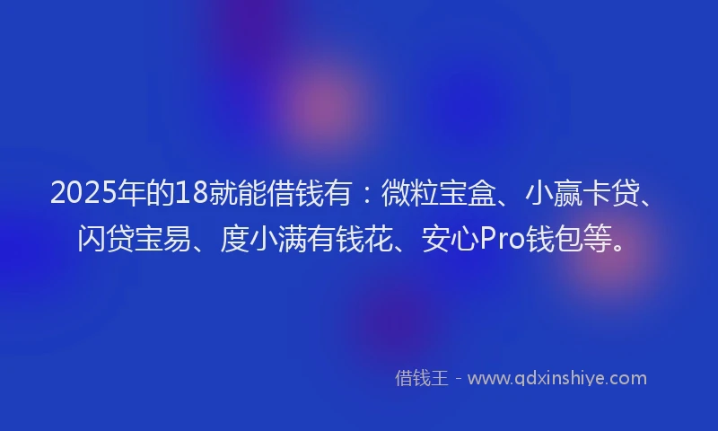 2025年的18就能借钱有：微粒宝盒、小赢卡贷、闪贷宝易、度小满有钱花、安心Pro钱包等。