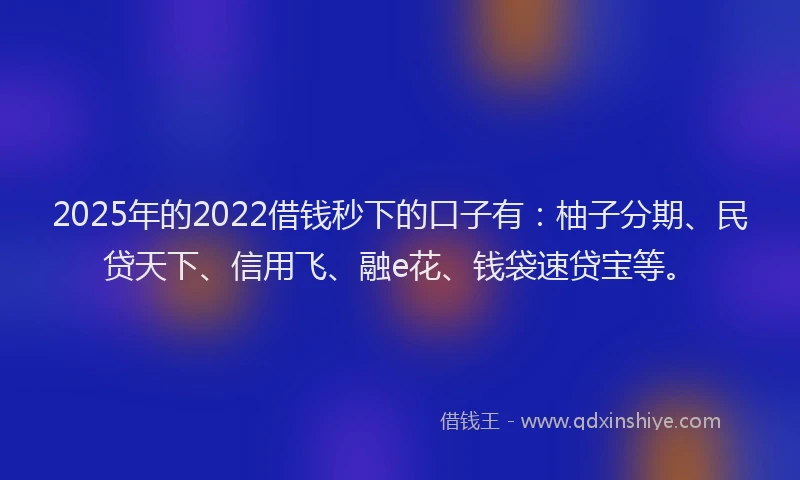 2025年的2022借钱秒下的口子有：柚子分期、民贷天下、信用飞、融e花、钱袋速贷宝等。