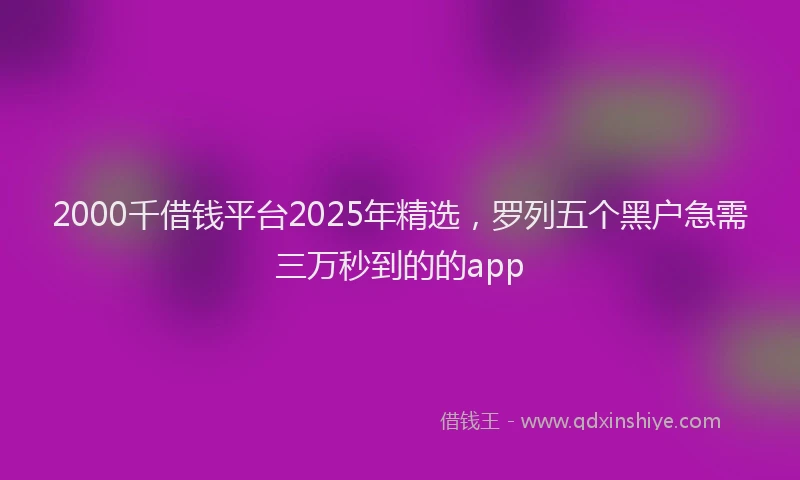 2000千借钱平台2025年精选，罗列五个黑户急需三万秒到的的app