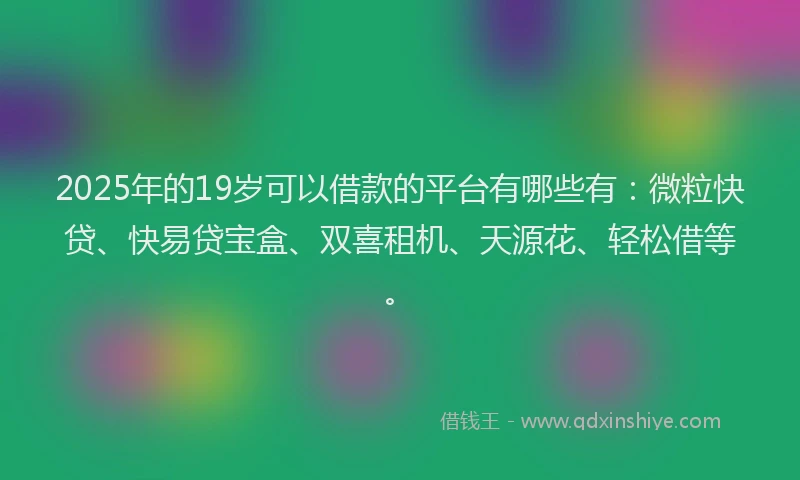 2025年的19岁可以借款的平台有哪些有：微粒快贷、快易贷宝盒、双喜租机、天源花、轻松借等。