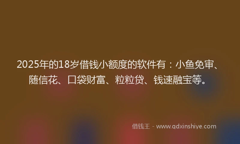 2025年的18岁借钱小额度的软件有：小鱼免审、随信花、口袋财富、粒粒贷、钱速融宝等。