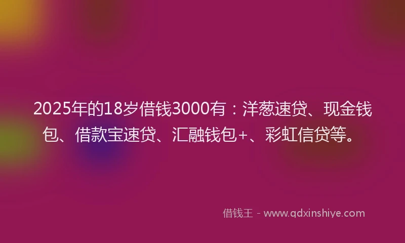 2025年的18岁借钱3000有：洋葱速贷、现金钱包、借款宝速贷、汇融钱包+、彩虹信贷等。