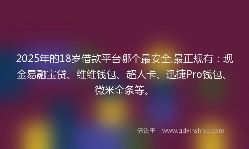2025年的18岁借款平台哪个最安全,最正规有：现金易融宝贷、维维钱包、超人卡、迅捷Pro钱包、微米金条等。