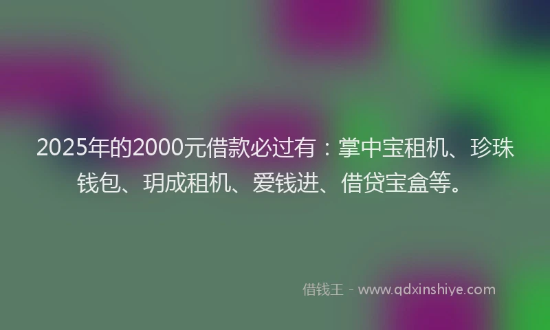 2025年的2000元借款必过有：掌中宝租机、珍珠钱包、玥成租机、爱钱进、借贷宝盒等。