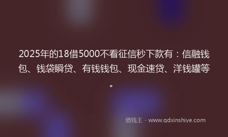 2025年的18借5000不看征信秒下款有：信融钱包、钱袋瞬贷、有钱钱包、现金速贷、洋钱罐等。