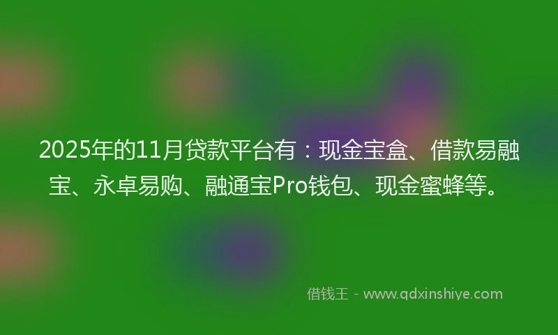 2025年的11月贷款平台有：现金宝盒、借款易融宝、永卓易购、融通宝Pro钱包、现金蜜蜂等。
