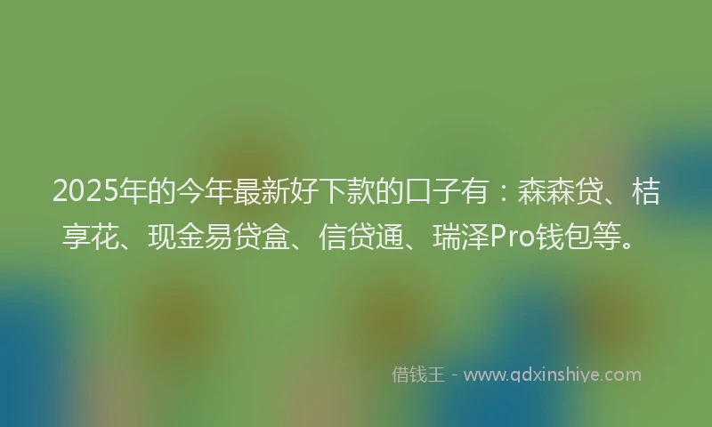 2025年的今年最新好下款的口子有：森森贷、桔享花、现金易贷盒、信贷通、瑞泽Pro钱包等。